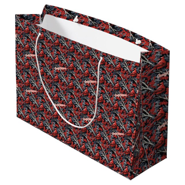 Merry Christmas Cardinal Gift Bag (Back Angled)