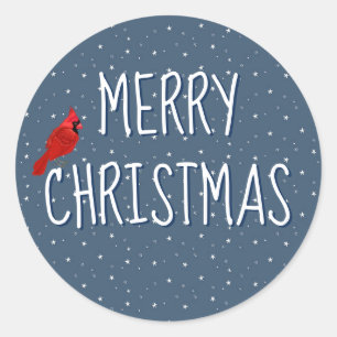 Merry Christmas Cardinal On Stars Classic Round Sticker