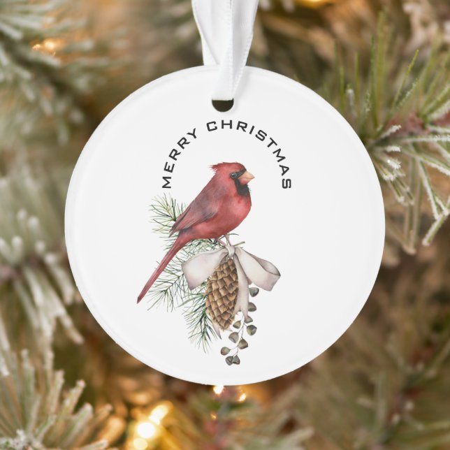 Merry Christmas Cardinal & Pine Cone Christmas Ornament (Tree)