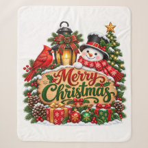 Merry Christmas Cardinal Snowman Lantern Holiday