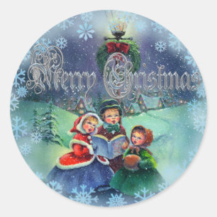 MERRY CHRISTMAS CAROLERS by SHARON SHARPE Classic Round Sticker