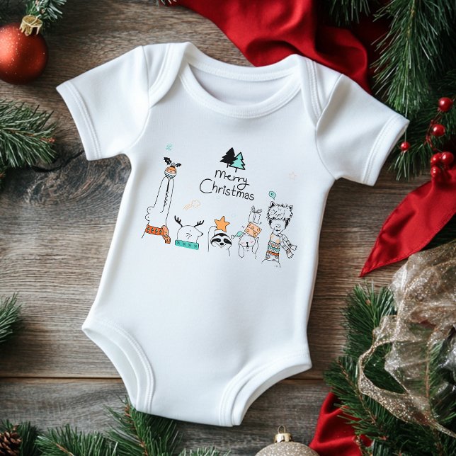 Merry Christmas Cartoon Animals | Holidays Baby Bodysuit (Creator Uploaded)