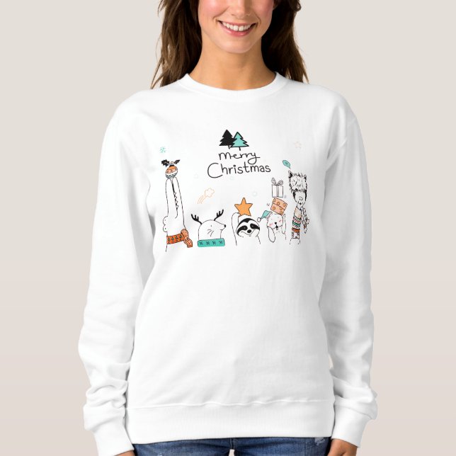 Merry Christmas Cartoon Animals | Holidays Sweatshirt (Front)