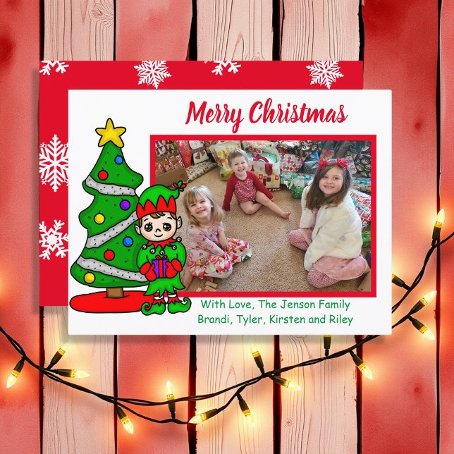 Merry Christmas, Cartoon Elf, Holiday Photo Card (Creator Uploaded)