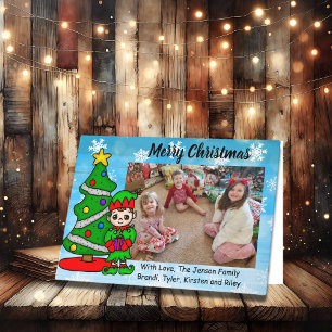 Merry Christmas, Cartoon Elf, Holiday Photo Card