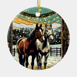 Merry Christmas Cartoon Horses Ceramic Tree Decoration