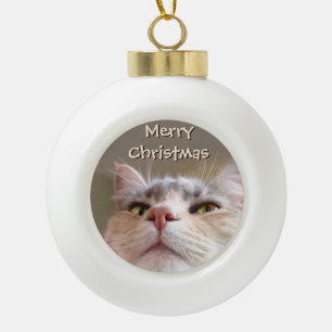 Merry Christmas Cat Ceramic Ball Christmas Ornament