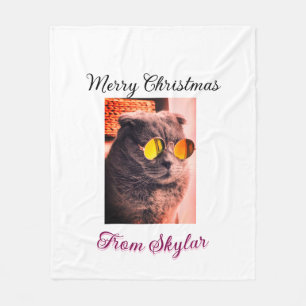 Merry Christmas cat dog pet animal love photo Fleece Blanket