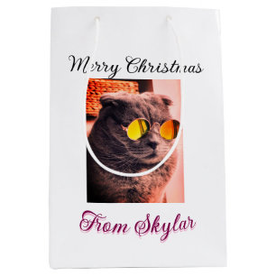 Merry Christmas cat dog pet animal love photo Medium Gift Bag