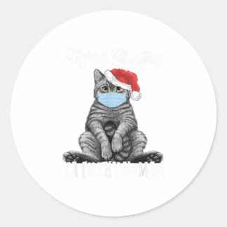 Merry Christmas Cat Face Mask Kitten Santa Classic Round Sticker