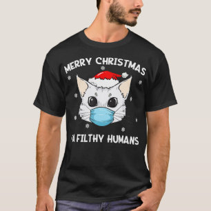 Merry Christmas Cat Face Mask Kitten Santa T-Shirt