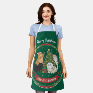 Merry Christmas Cat Family Apron