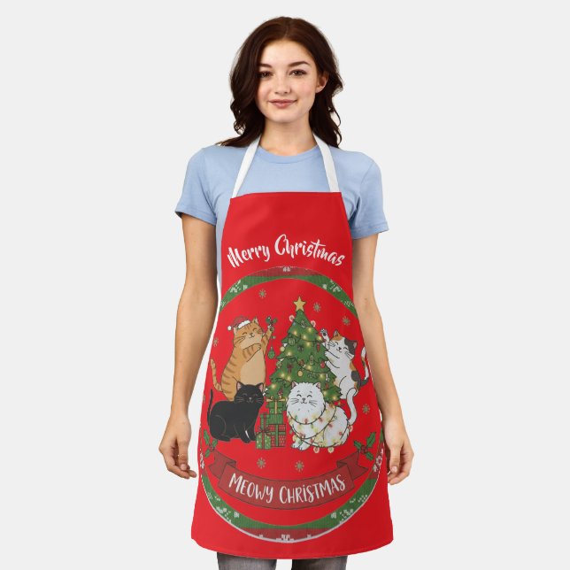 Merry Christmas Cat Family Apron  (Worn)