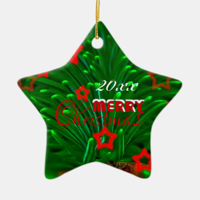 Merry Christmas Cat & Green Ceramic Tree Decoration (Front)