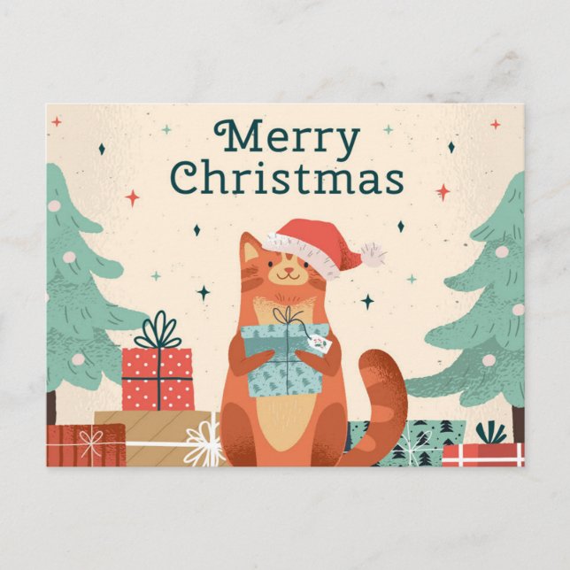 MERRY CHRISTMAS CAT HOLIDAY POSTCARD (Front)