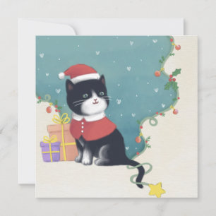 Merry Christmas: Cat Illustration Art Invitation