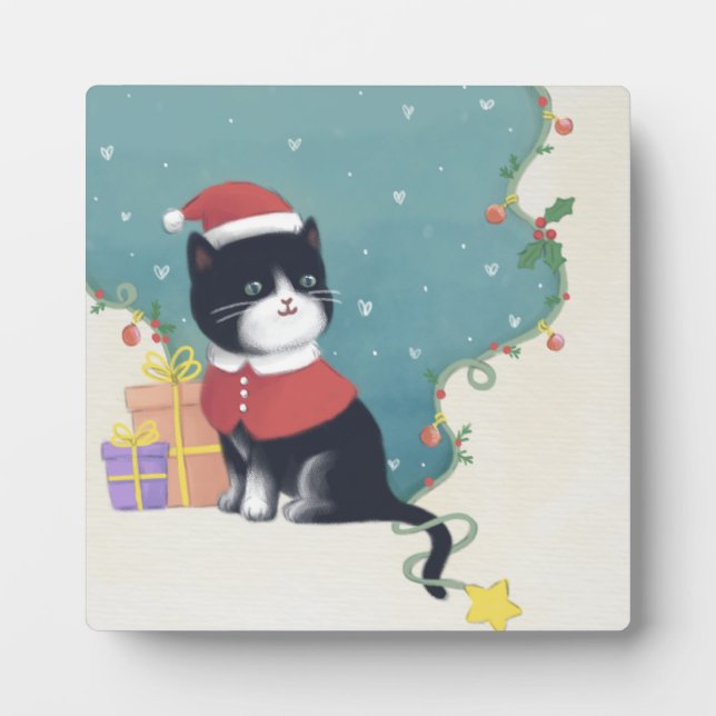 Merry Christmas: Cat Illustration Art Plaque (Front)