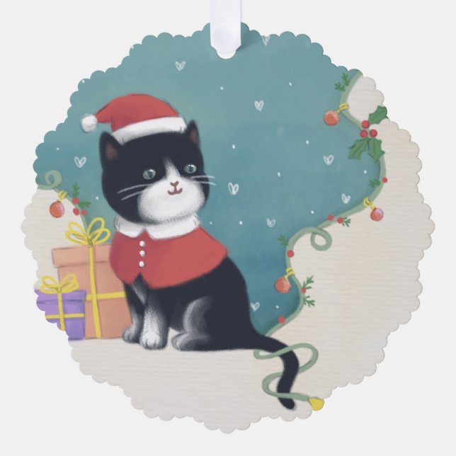 Merry Christmas: Cat Illustration Art Tree Decoration Card (Front)