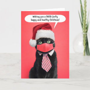 Merry Christmas Cat in Coronavirus Face Mask Humou Holiday Card