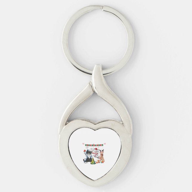 Merry Christmas cat Key Ring (Front)