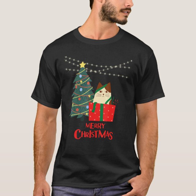 Merry Christmas cat kitty kitten present grumpy sa T-Shirt (Front)