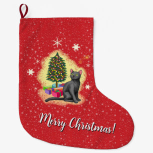 Merry Christmas Cat Large Christmas Stocking