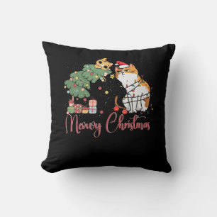 Merry Christmas Cat Mom Santa Hat Meowy Christmas  Cushion