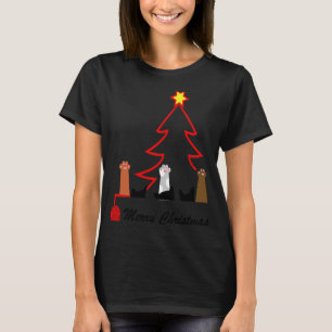 MERRY CHRISTMAS Cat Paws Wool Yarn Red Christmas T T-Shirt