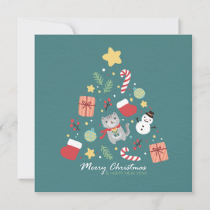 Merry Christmas: Cat & Tree Illustration Card