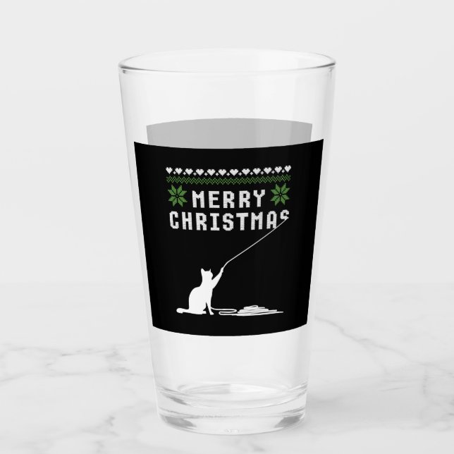 Merry Christmas Cat Ugly Sweater Glass (Front)