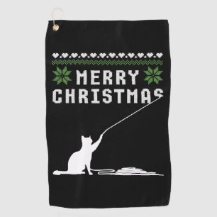 Merry Christmas Cat Ugly Sweater Golf Towel