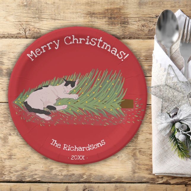 Merry Christmas! Cat vs Christmas Tree Holidays  Paper Plate (Creator Uploaded)