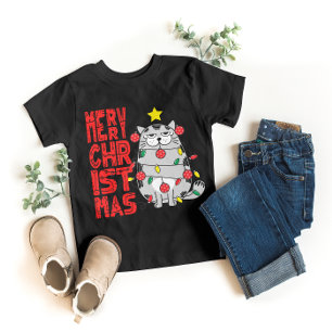 Merry Christmas Cat with Christmas lights  T-Shirt