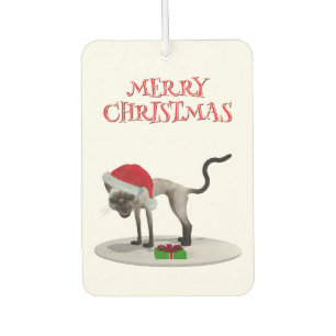 Merry Christmas. Cat with Santa hat Car Air Freshener