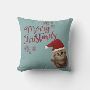 Merry Christmas,Cat With Santa Hat Cushion