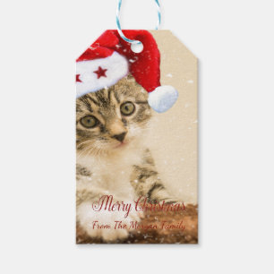 Merry Christmas,Cat With Santa Hat Gift Tags