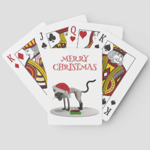 Merry Christmas. Cat with Santa hat Playing Cards