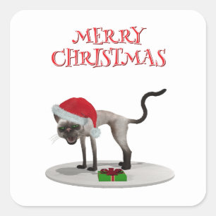 Merry Christmas. Cat with Santa hat Square Sticker