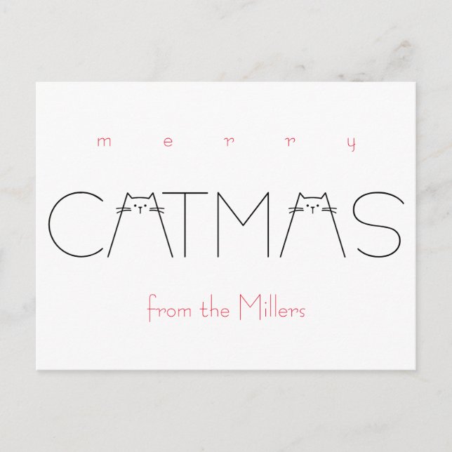 Merry Christmas Catmas Funny Cat Black Typography Holiday Postcard (Front)