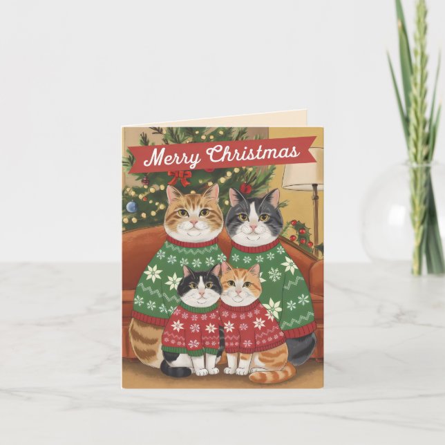 Merry Christmas Cats Family Card (Front)