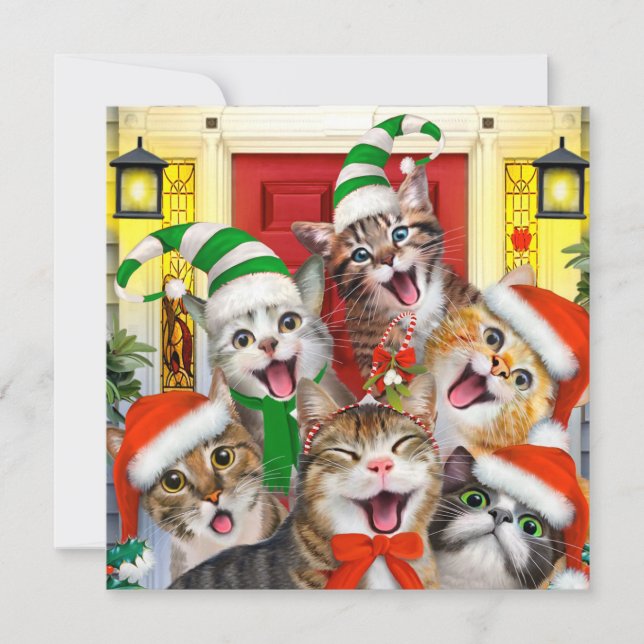 Merry Christmas Cats Holiday flat card (Front)