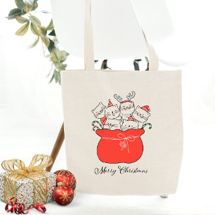 Merry Christmas Cats In Santa Sack Holidays Tote Bag