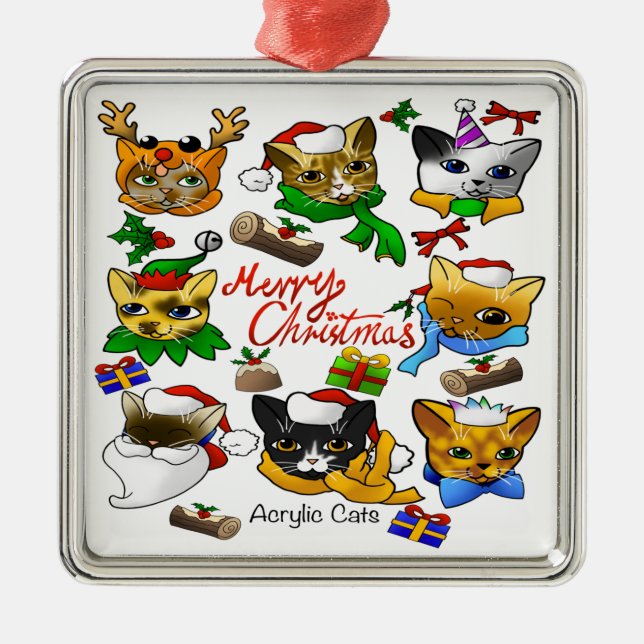 Merry Christmas Cats Metal Tree Decoration (Front)