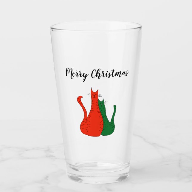 Merry Christmas Cats Red Green Cute Typography  Glass (Front)