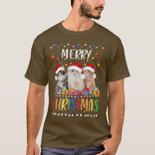 Merry Christmas Cats s Santa Hat Xmas Lights  T-Shirt