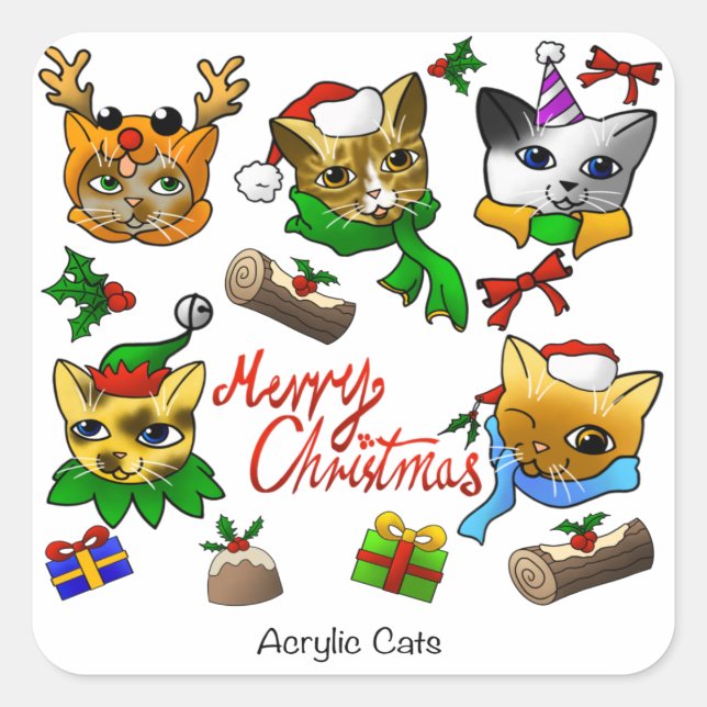 Merry Christmas Cats Square Sticker (Front)