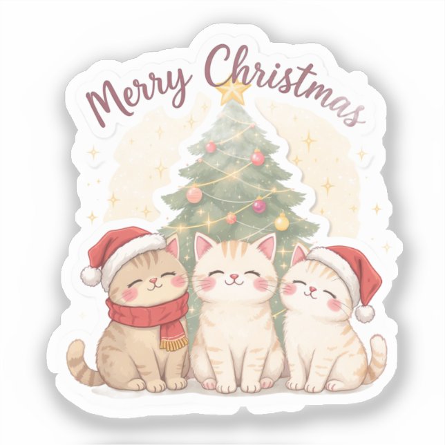 Merry Christmas Cats Sticker (Front)