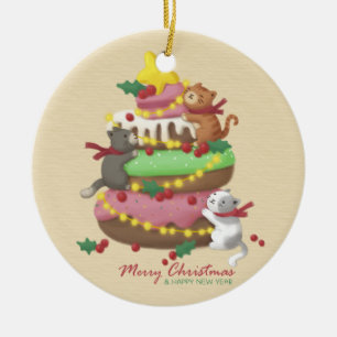 Merry Christmas: Cats & Sweets Illustration Ceramic Tree Decoration