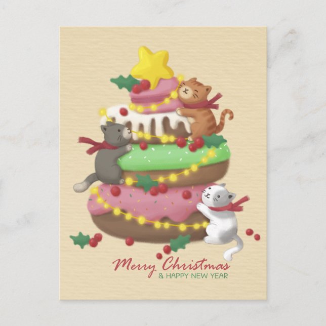 Merry Christmas: Cats & Sweets Illustration Postcard (Front)