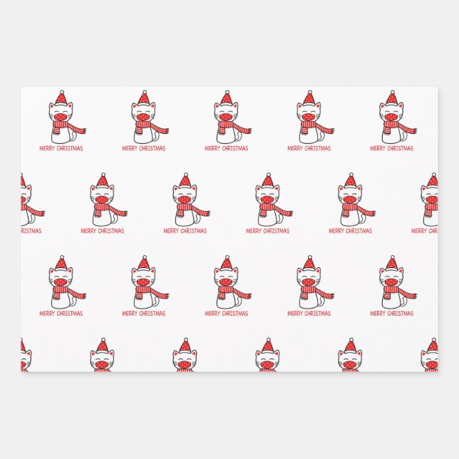 MERRY CHRISTMAS CATS WITH MASKS GIFT WRAP (Front 2)